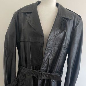 Vintage Oleg Cassini Men's Black Leather Trench Coat